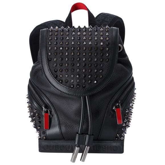 Christian Louboutin Explorer Funk Studded Small Backpack Black Red Leather - Picture 1 of 7